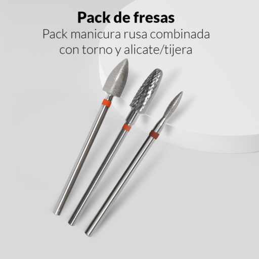 Pack de fresas para manicura rusa combinada con torno y alicates