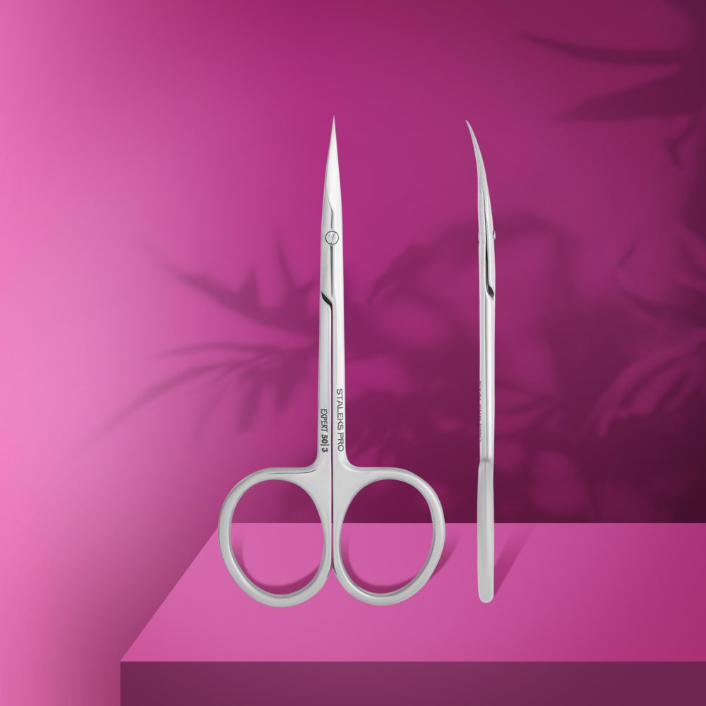 Tijera alargada, mango tamaño L, de hoja curva para cutícula estándar STALEKS Expert 50 tipo 3