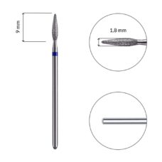 Fresa / Broca Nata de diamante, llama, azul L- 8mm Ø1,8 mm