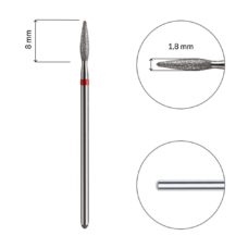 Foto del producto 6: Fresa / Broca Nata de diamante, llama, roja L- 8mm Ø1,8 mm.