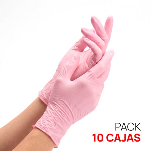 Pack 10 cajas de Guantes de nitrilo rosas sin polvo