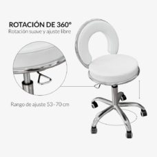 Taburete con ruedas y respaldo para pedicura – Blanco