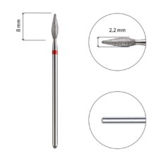 Foto del producto 5: Fresa / Broca Nata de diamante, llama, roja L- 8mm Ø2,2 mm.