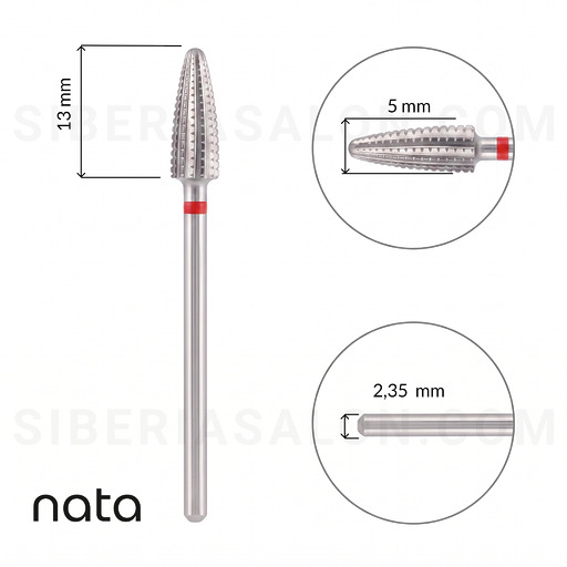 Fresa de Carburo NATA Forma Maíz de Grano Rojo L-13 mm Ø5,0 mm